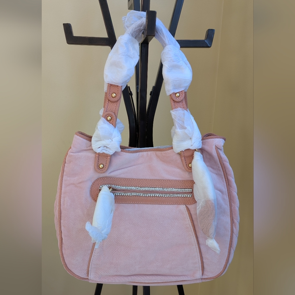 RARE, VINTAGE, Y2K NWT Juicy Couture HELENA Powder Pink Velour Shoulder Bag-$228 - Picture 3 of 16